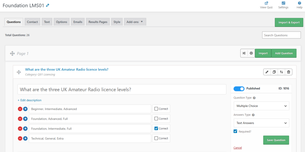 Adding a mock question into QMS